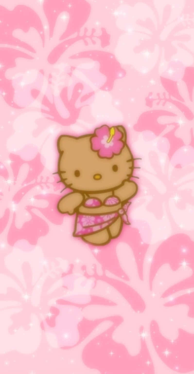 Hawaiian Theme Hello Kitty Pink Background Wallpaper