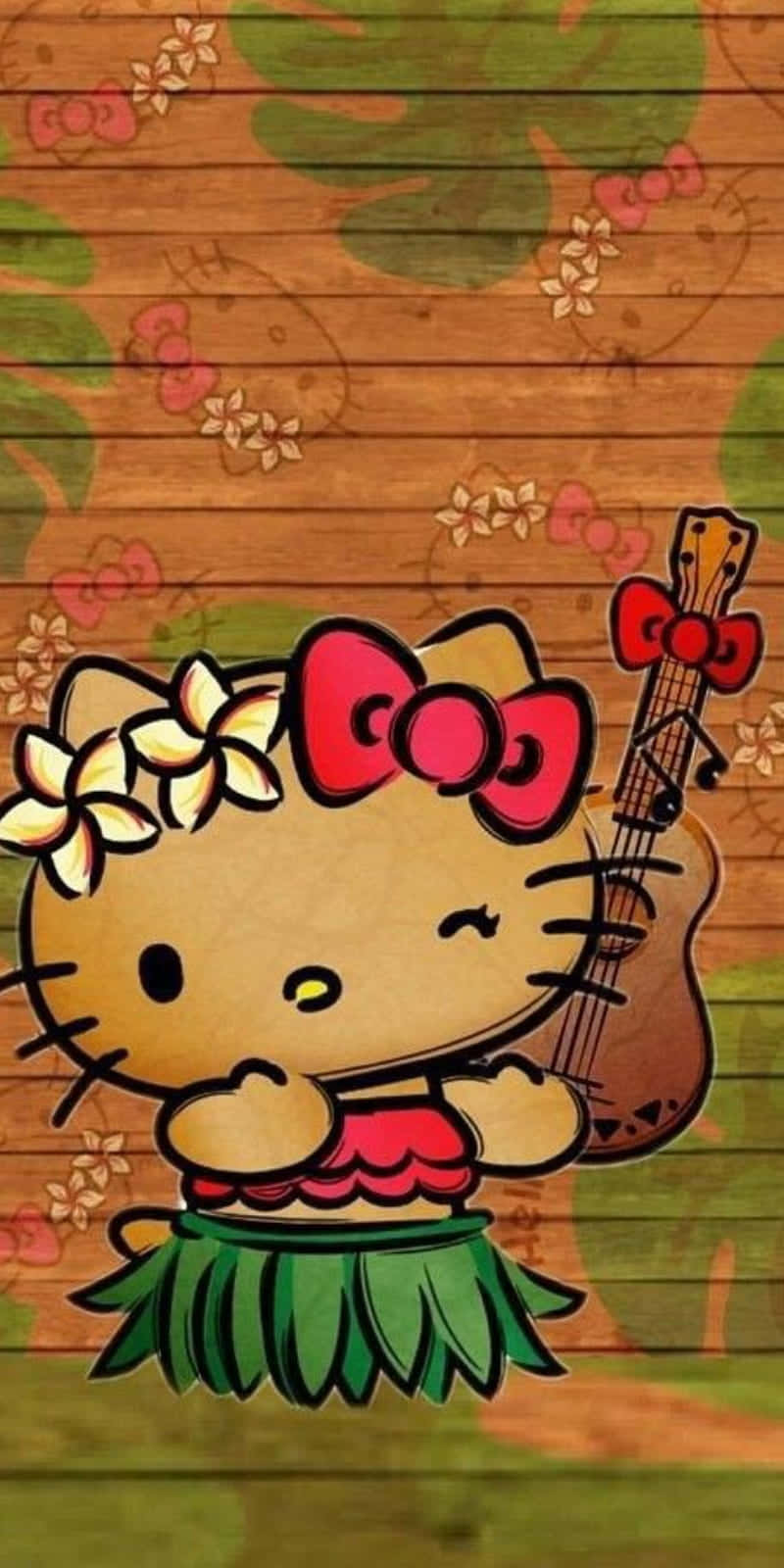 Hawaiian Theme Hello Kittywith Ukulele Wallpaper