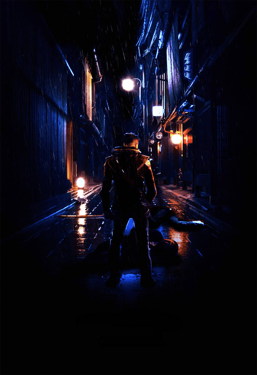 Hawkeye Dark Japanese Street Background