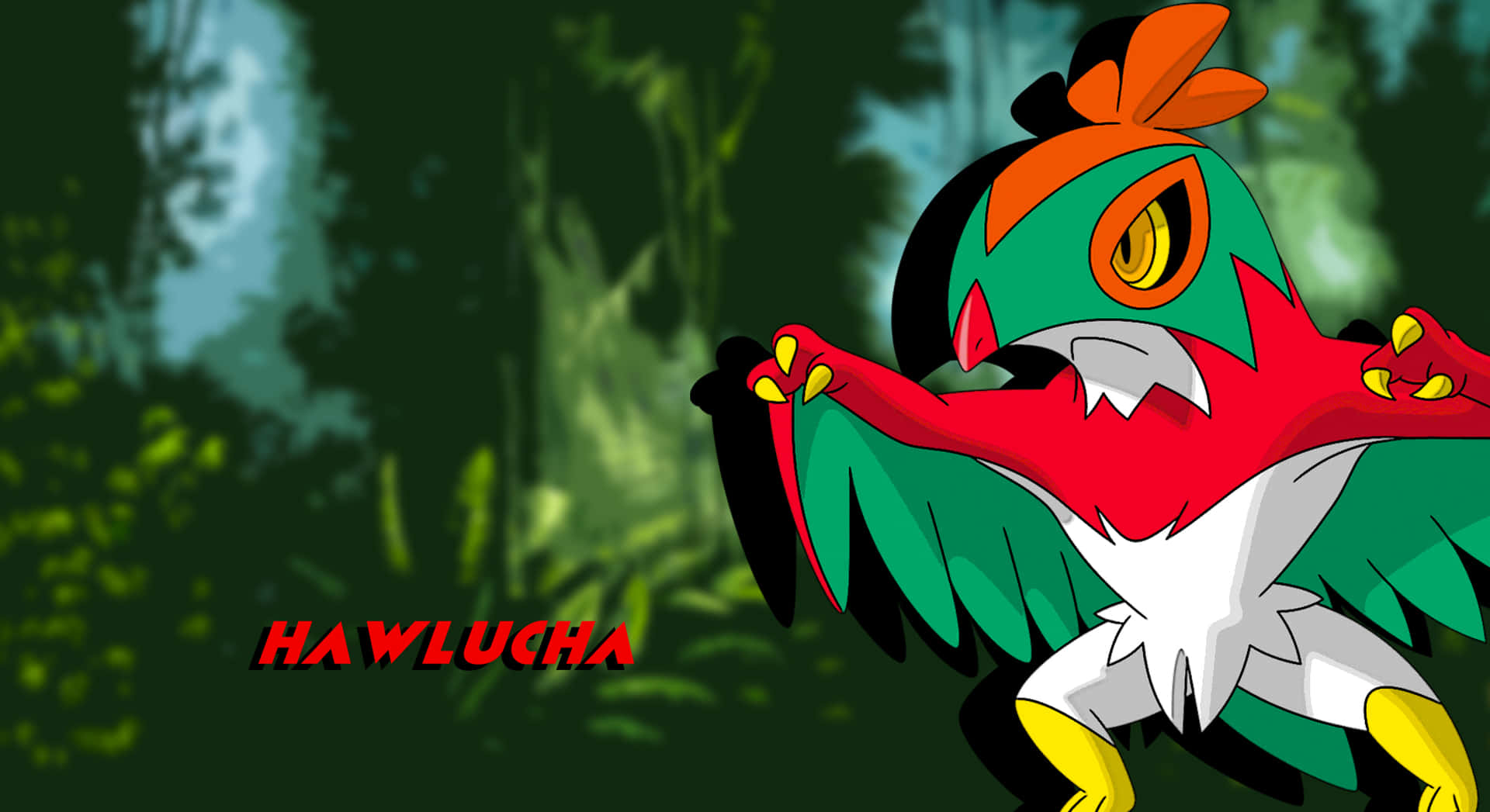 Hawlucha Forest With Name Wallpaper