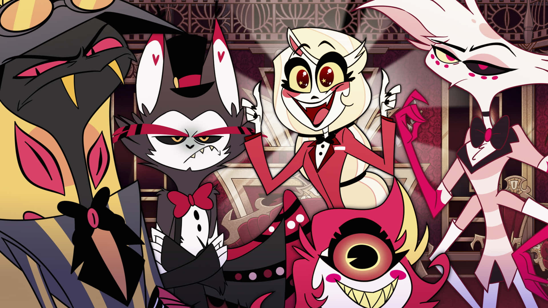 Hazbin_ Hotel_ Hoofd_ Personages_ Groepsfoto Achtergrond