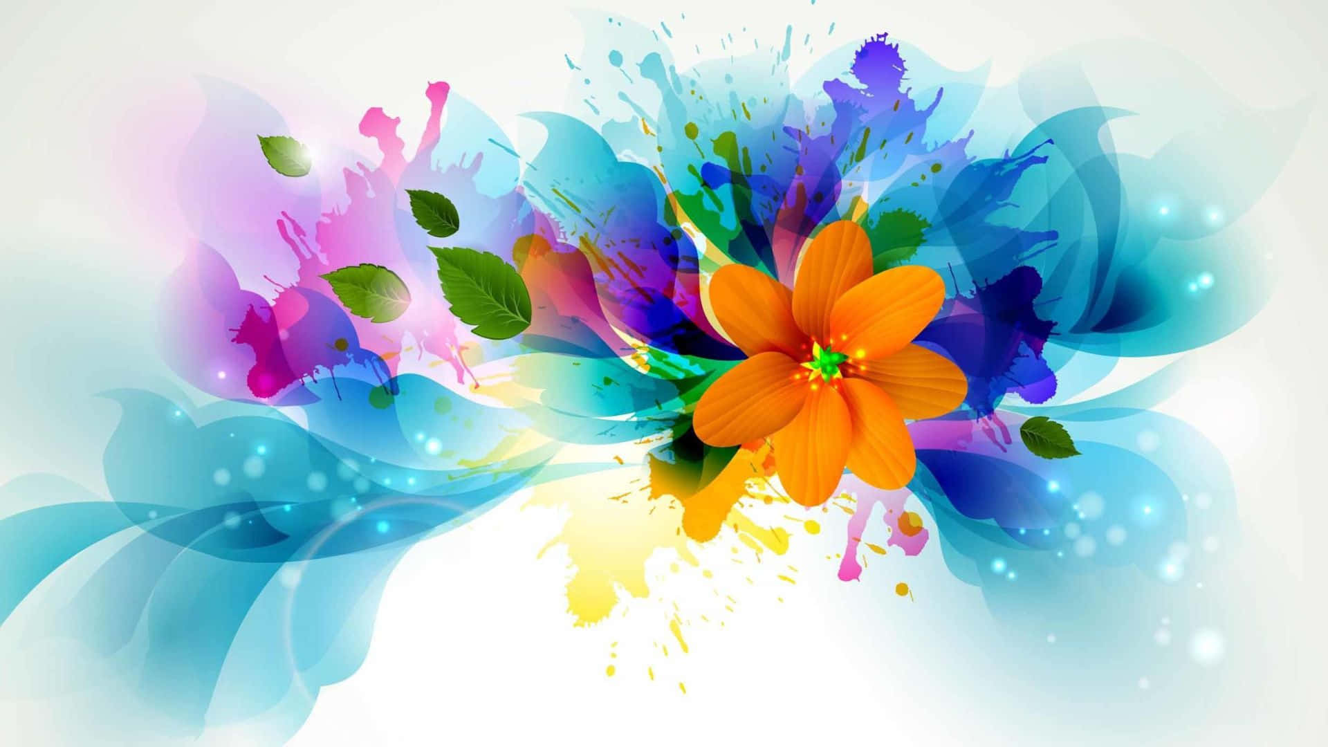 Colorful Flower With Leaves And Splatters