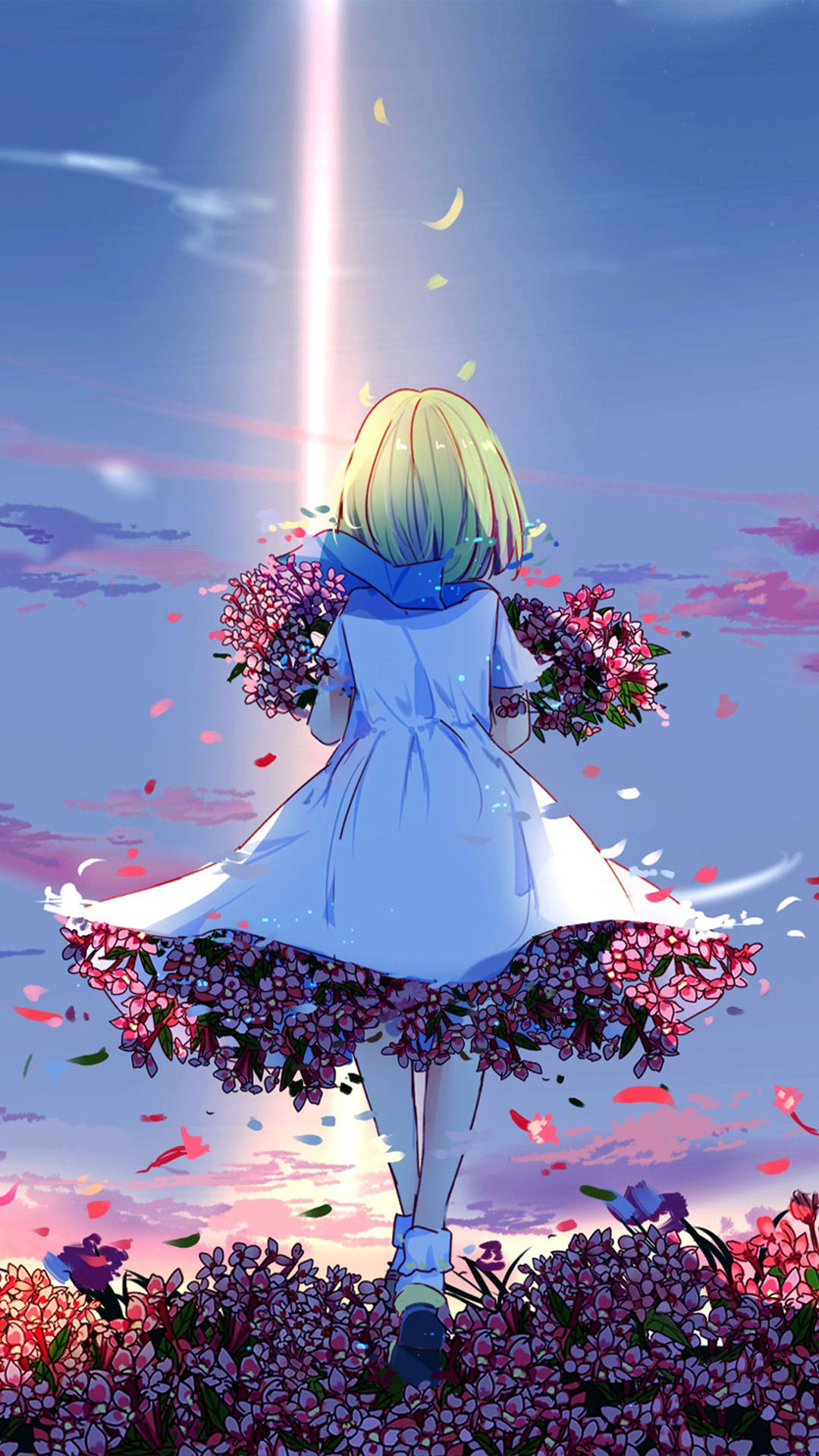 Hd Anime Phone Girl Carrying Flowers Wallpaper