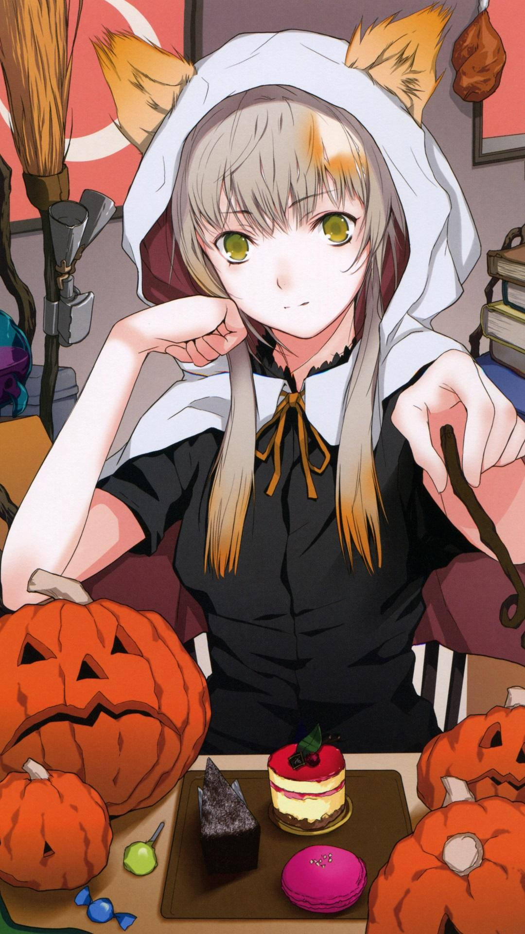 Hd Anime Phone Halloween Girl Eating Cake Wallpaper