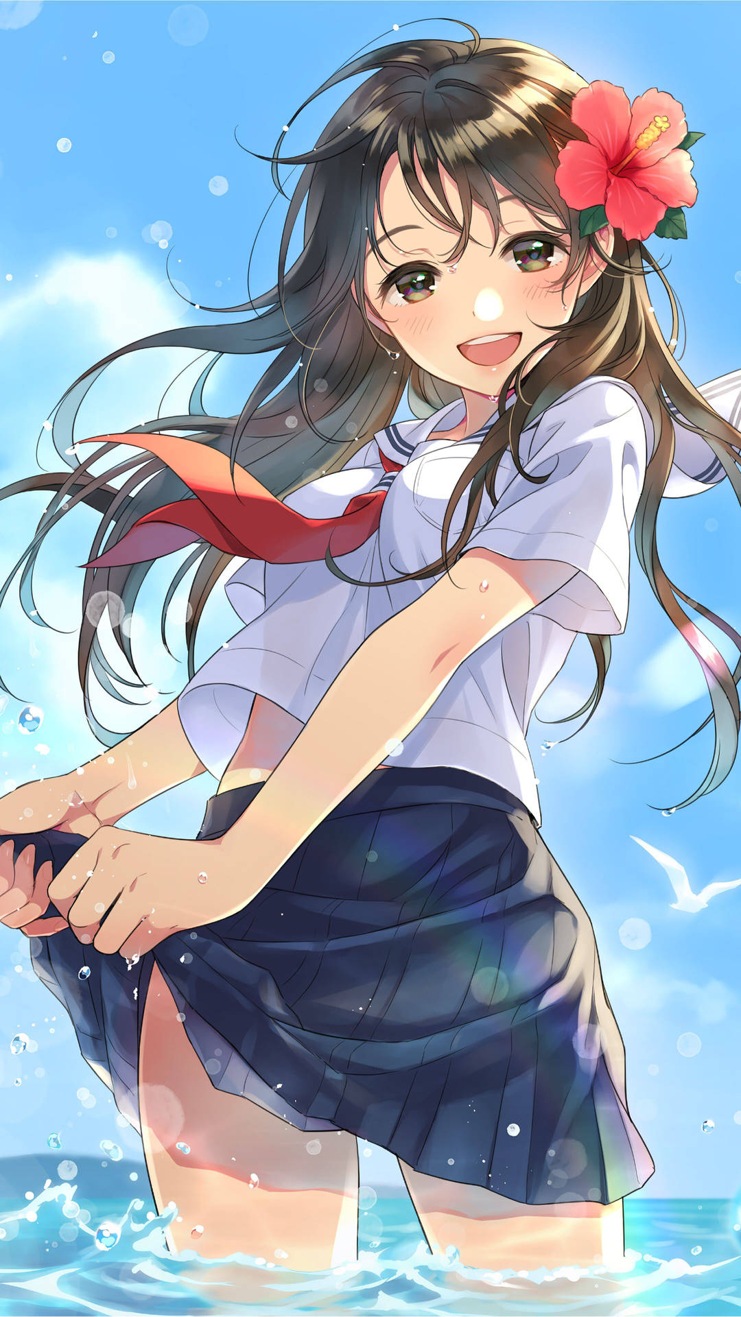 Hd Anime Phone Schoolgirl Soaking In Water Wallpaper