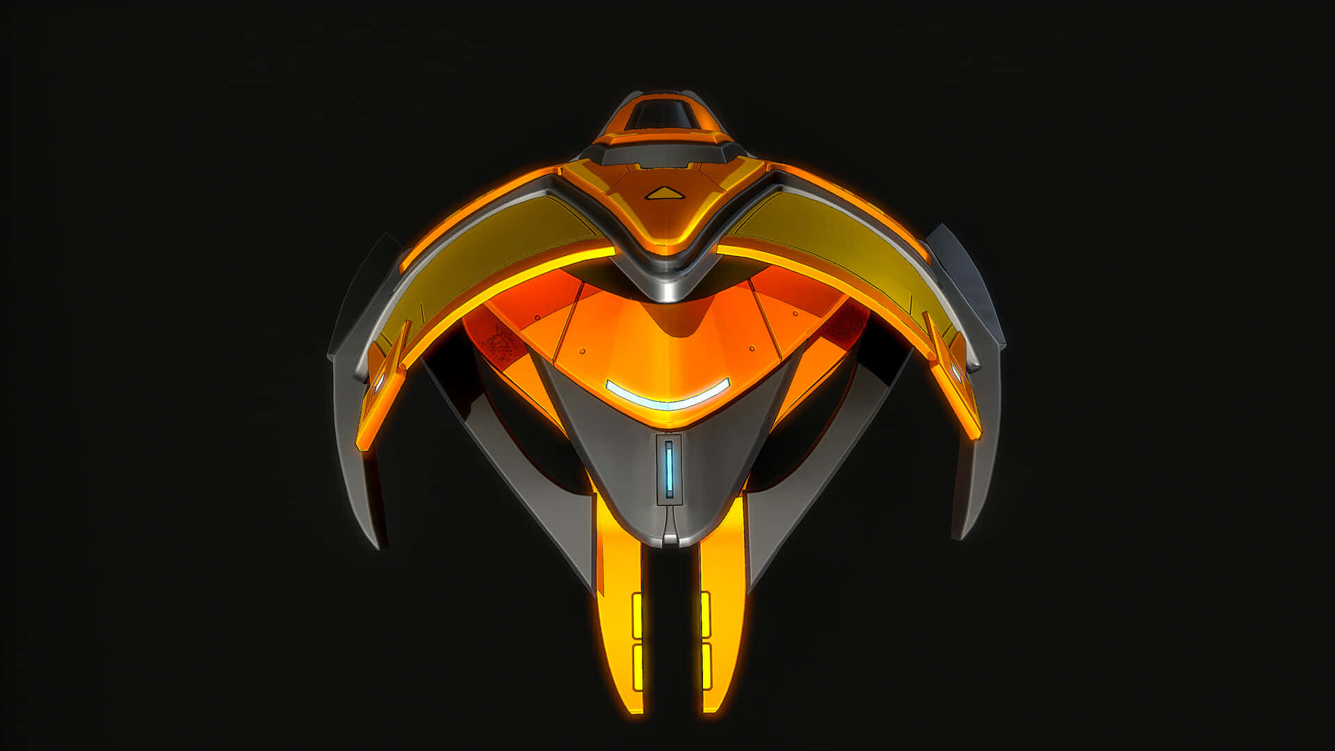 A Futuristic Looking Helmet With Orange And Black Stripes