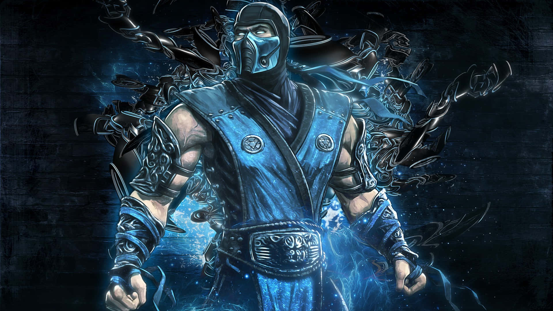 a blue and black image of a kombat character Wallpaper