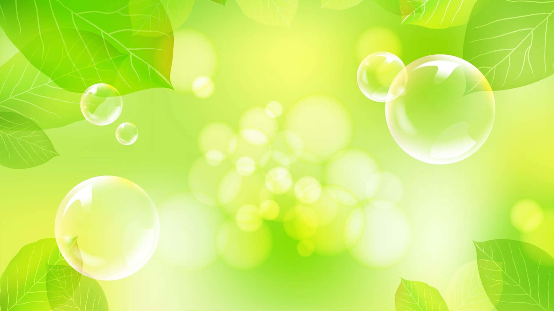 green leaves and bubbles on a green background
