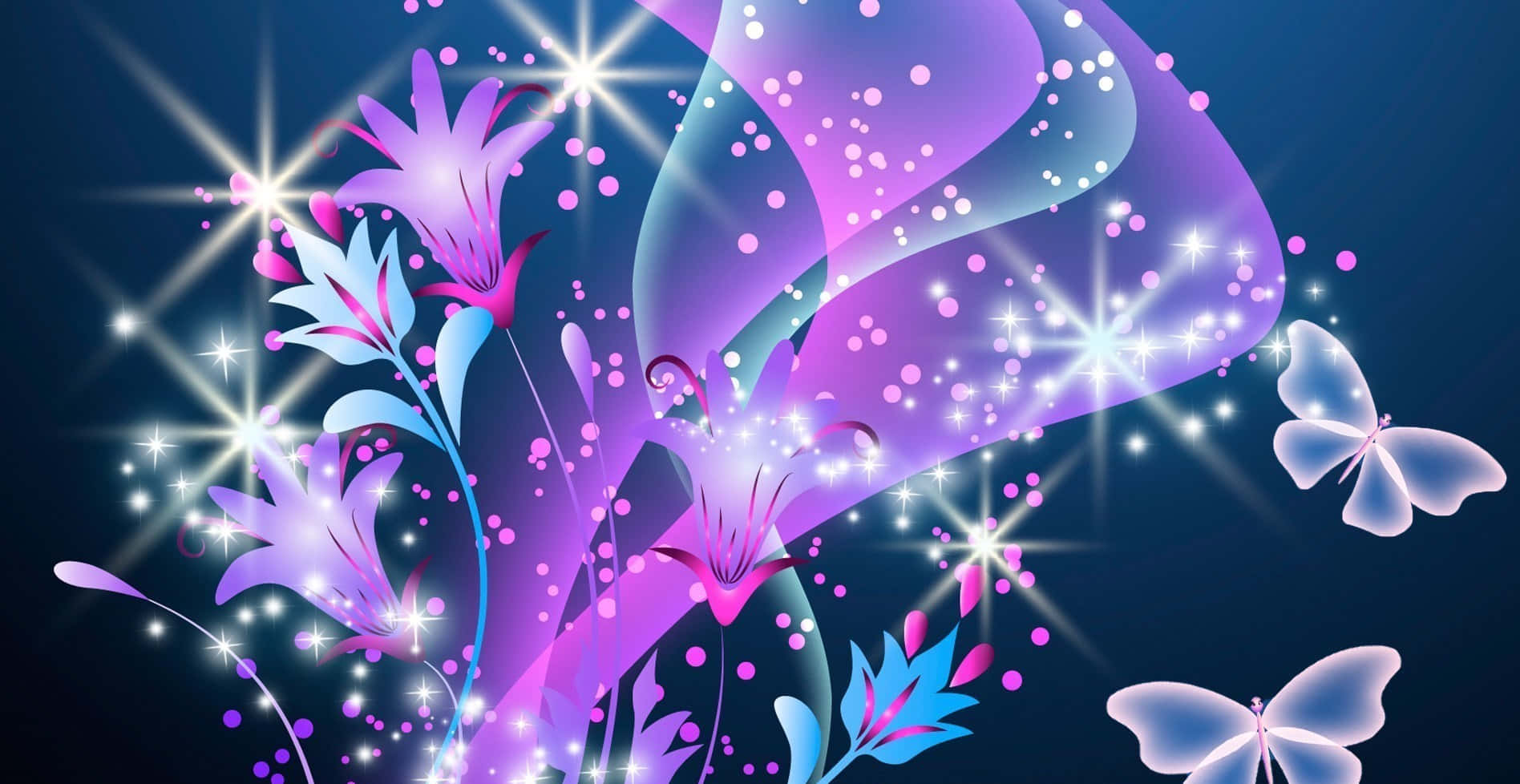 a purple and blue background with butterflies and stars Wallpaper