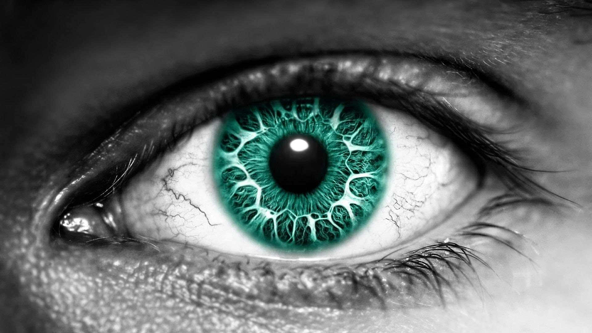 a close up of a green eye Wallpaper