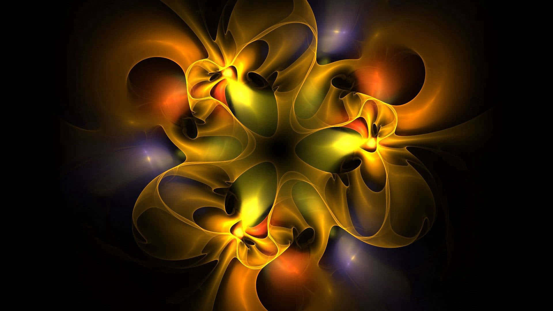 a yellow and orange abstract design on a black background