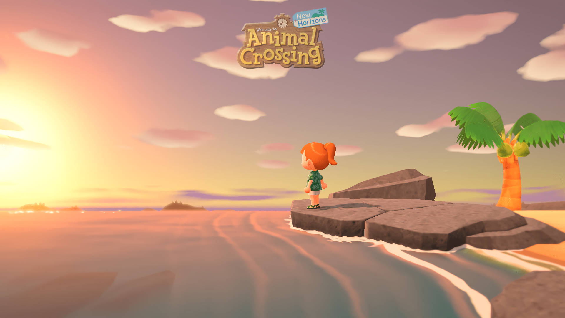 Embrace the beautiful sunset on your island in Animal Crossing Wallpaper