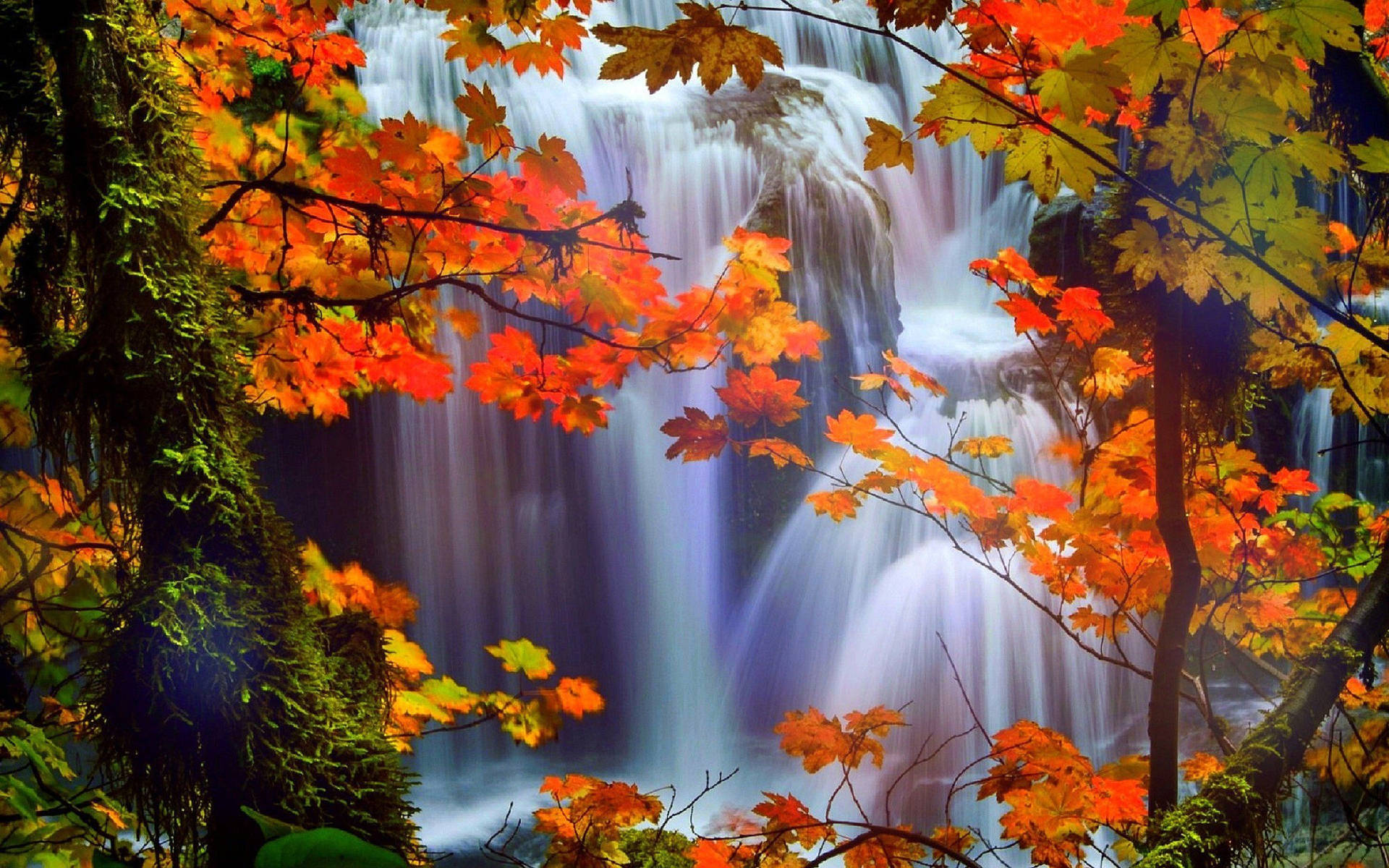 Hd Beautiful Waterfall In Autumn Wallpaper