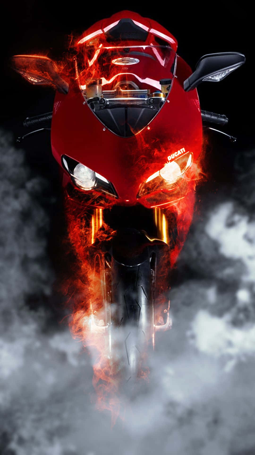 Enröd Motorcykel Med Flammor