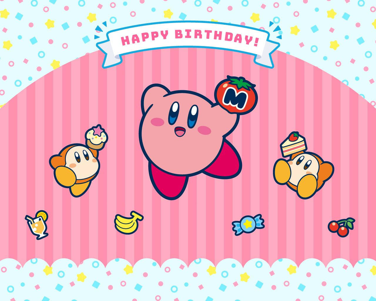 Cute HD birthday wallpaper with Kirby theme design