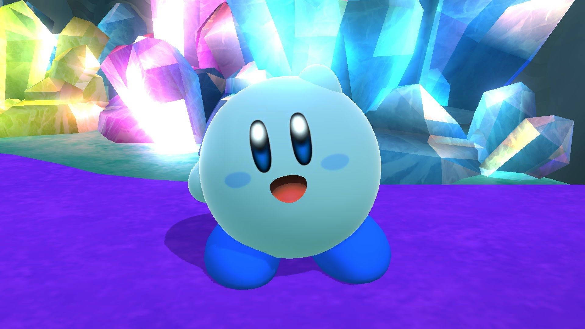 An amazing HD wallpaper of cute blue Kirby
