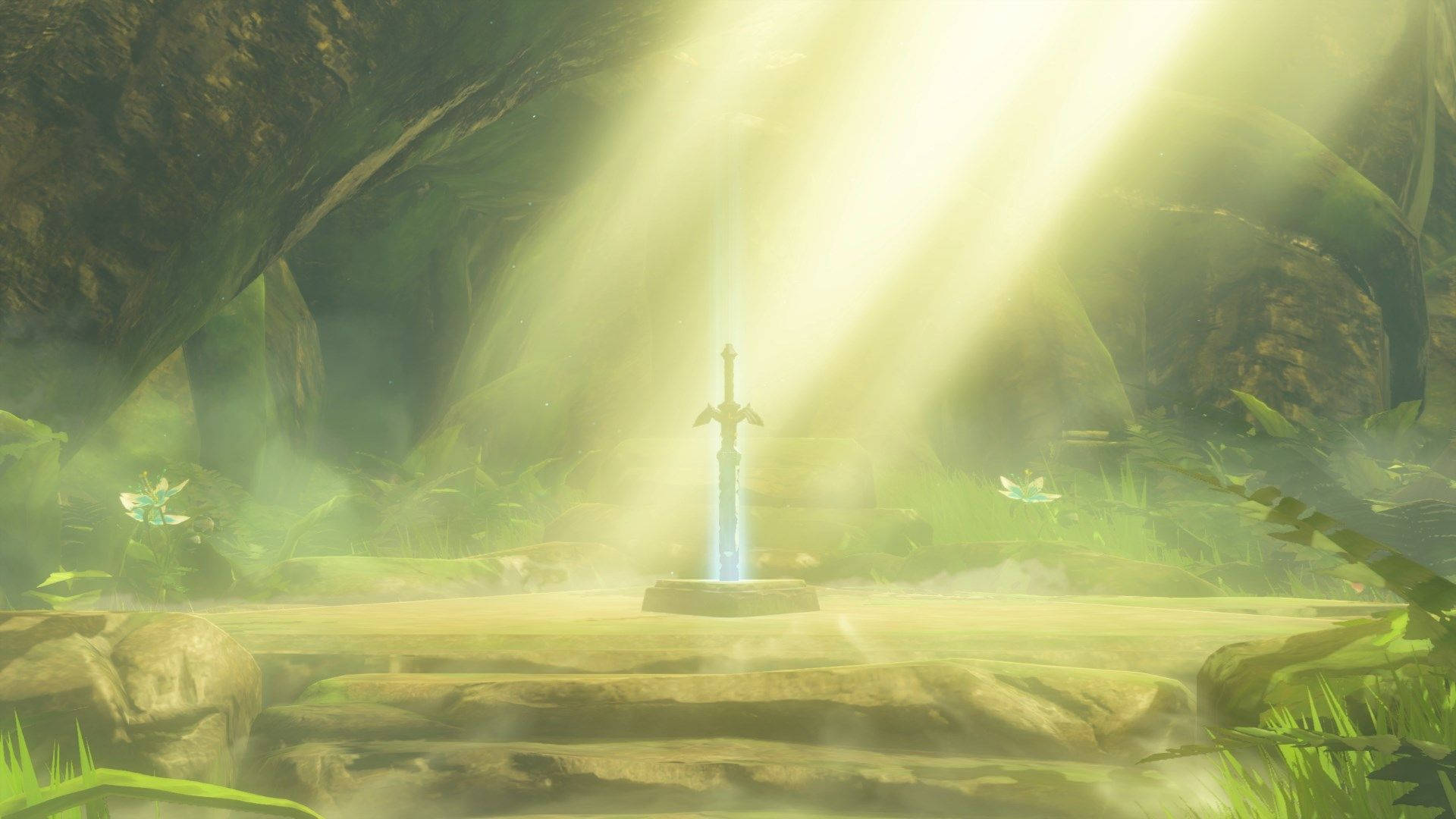 Taking hold of the Master Sword, the iconic Sword of Resurrection in The Legend of Zelda: Breath of the Wild. Wallpaper