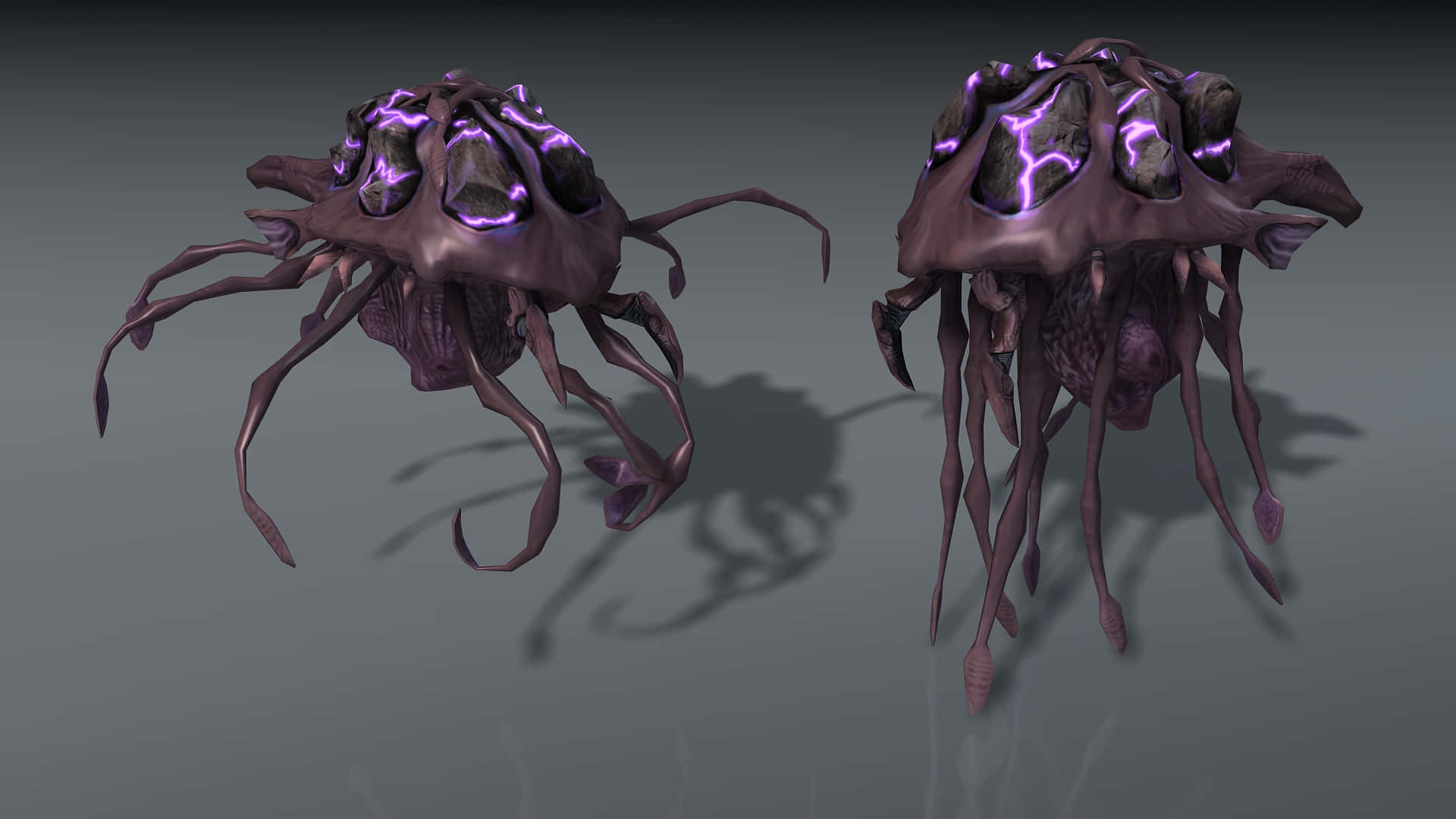 Two Purple Jellyfish With Purple Lights On Them