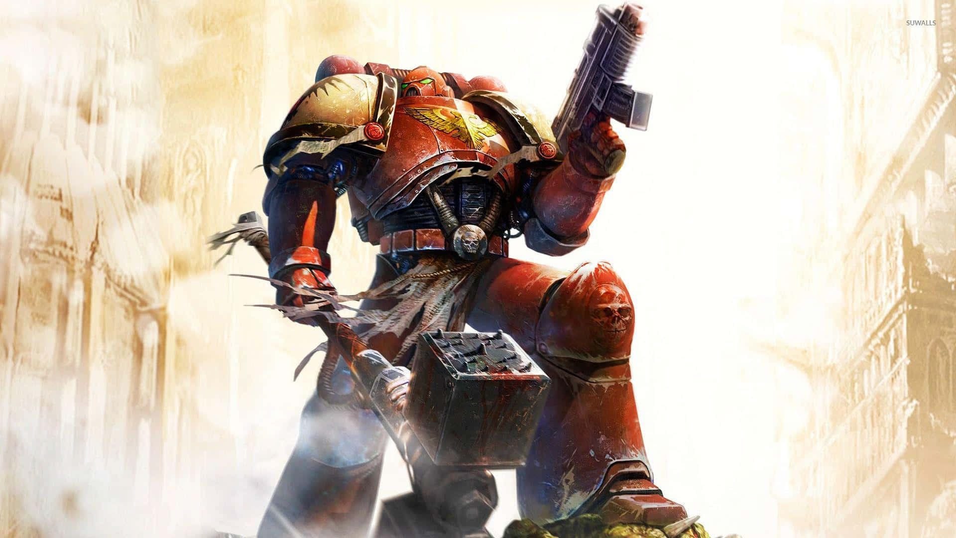 Fondode Pantalla De Robot Rojo En El Amanecer De La Guerra Iii