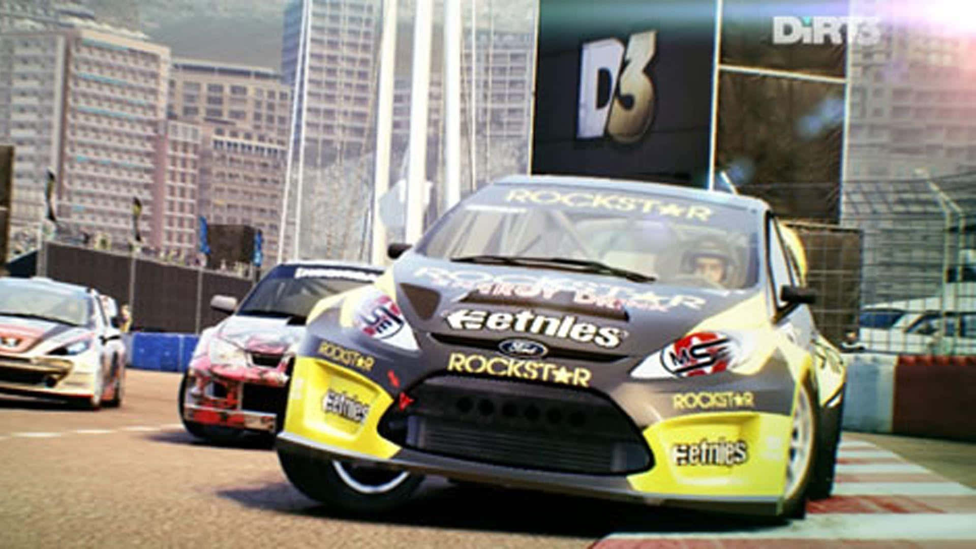 A Screenshot Of A Racing Game With Cars Driving Around