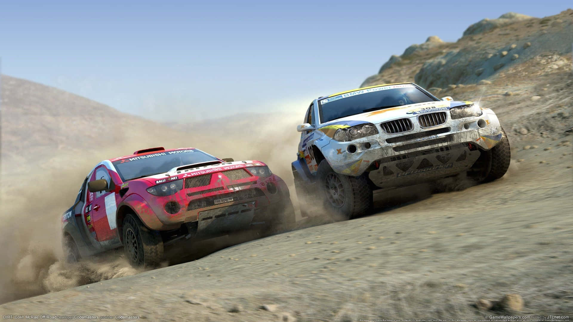 Two Vehicles Are Racing On A Dirt Road