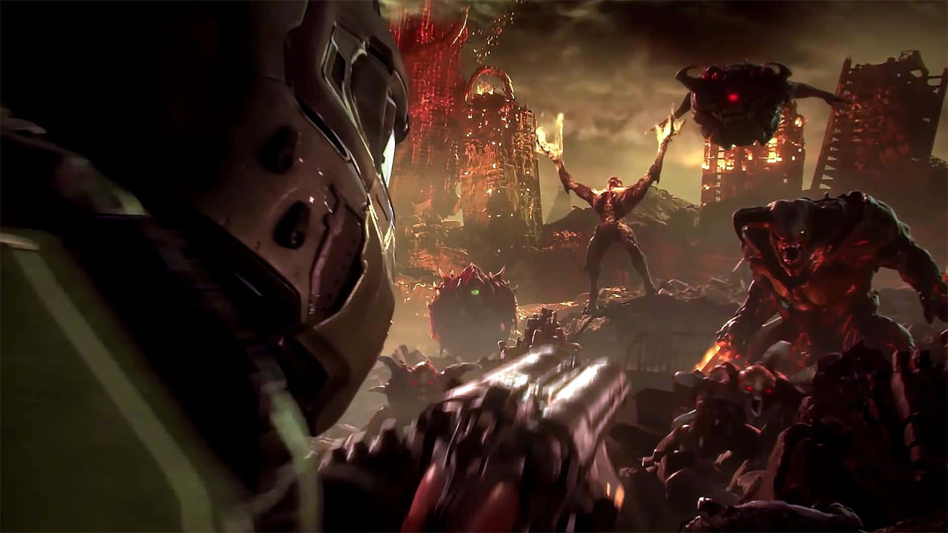 HD Doom baggrund brændende bygninger billede
