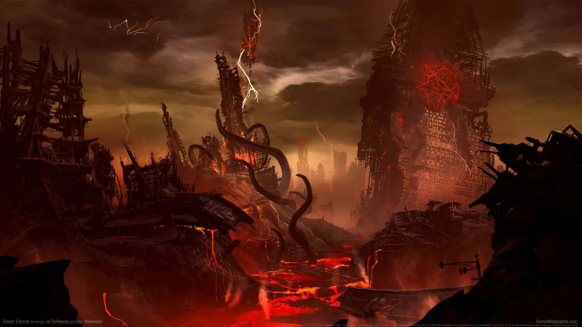 En Högupplöst Doom Bakgrundsbild Med En Mörk, Stormig Himmel.