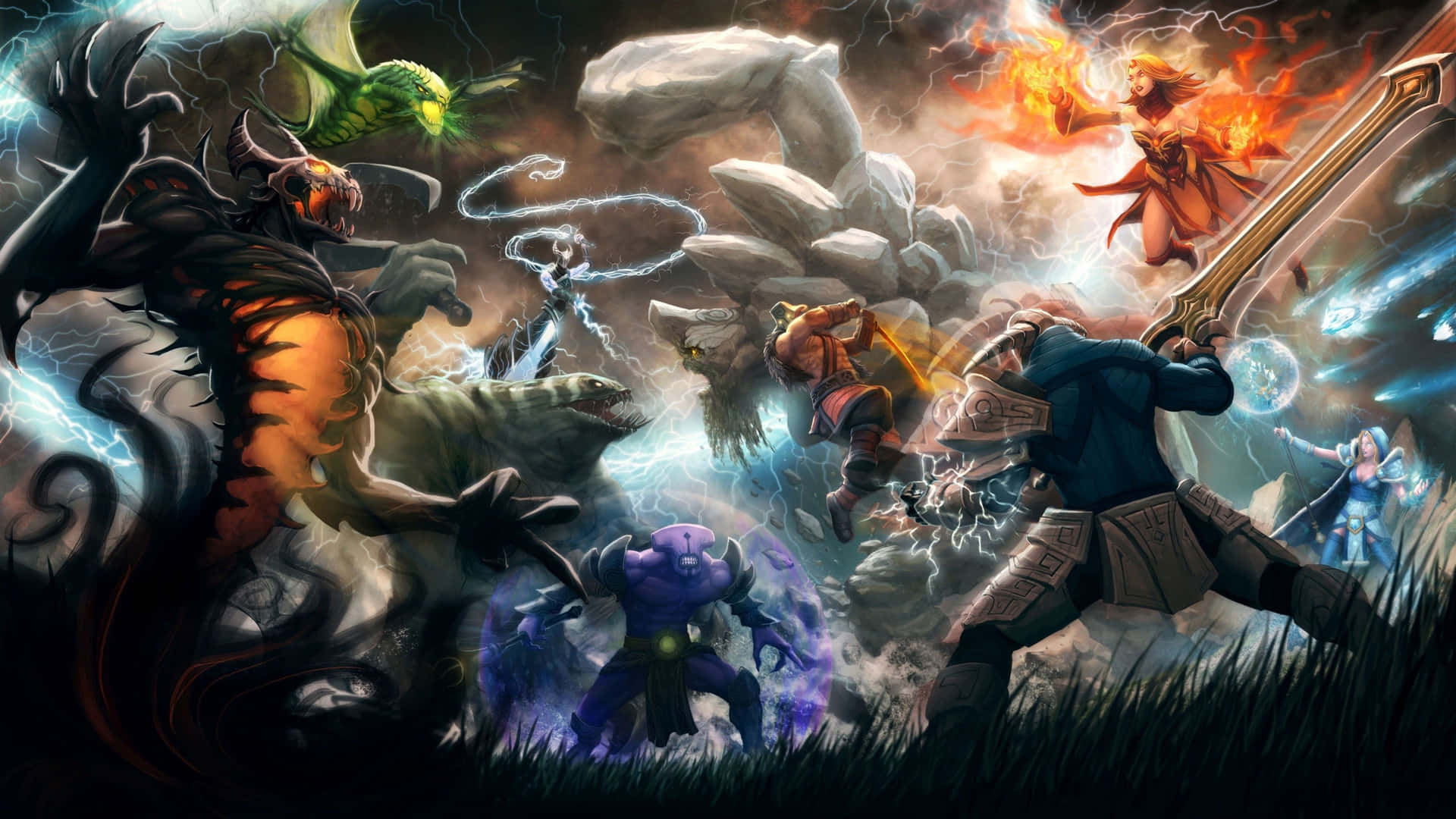 Hd Dota 2 Background Heroes In Action Background