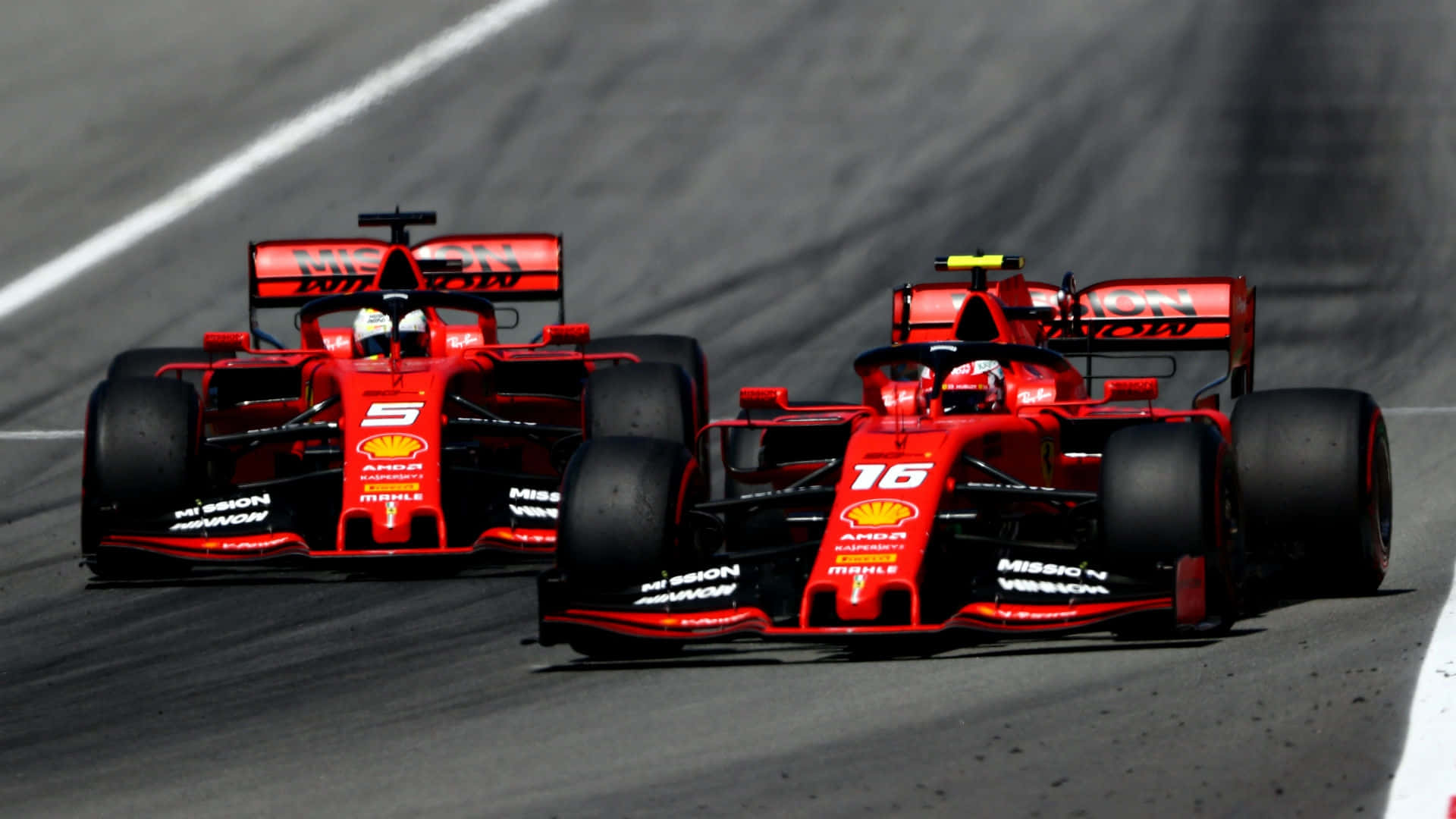 Two Red Hd F1 2019 With Shell Logo Background
