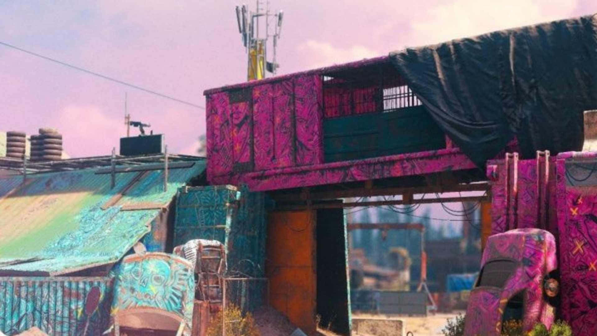 A Building With A Pink And Purple Paint Job