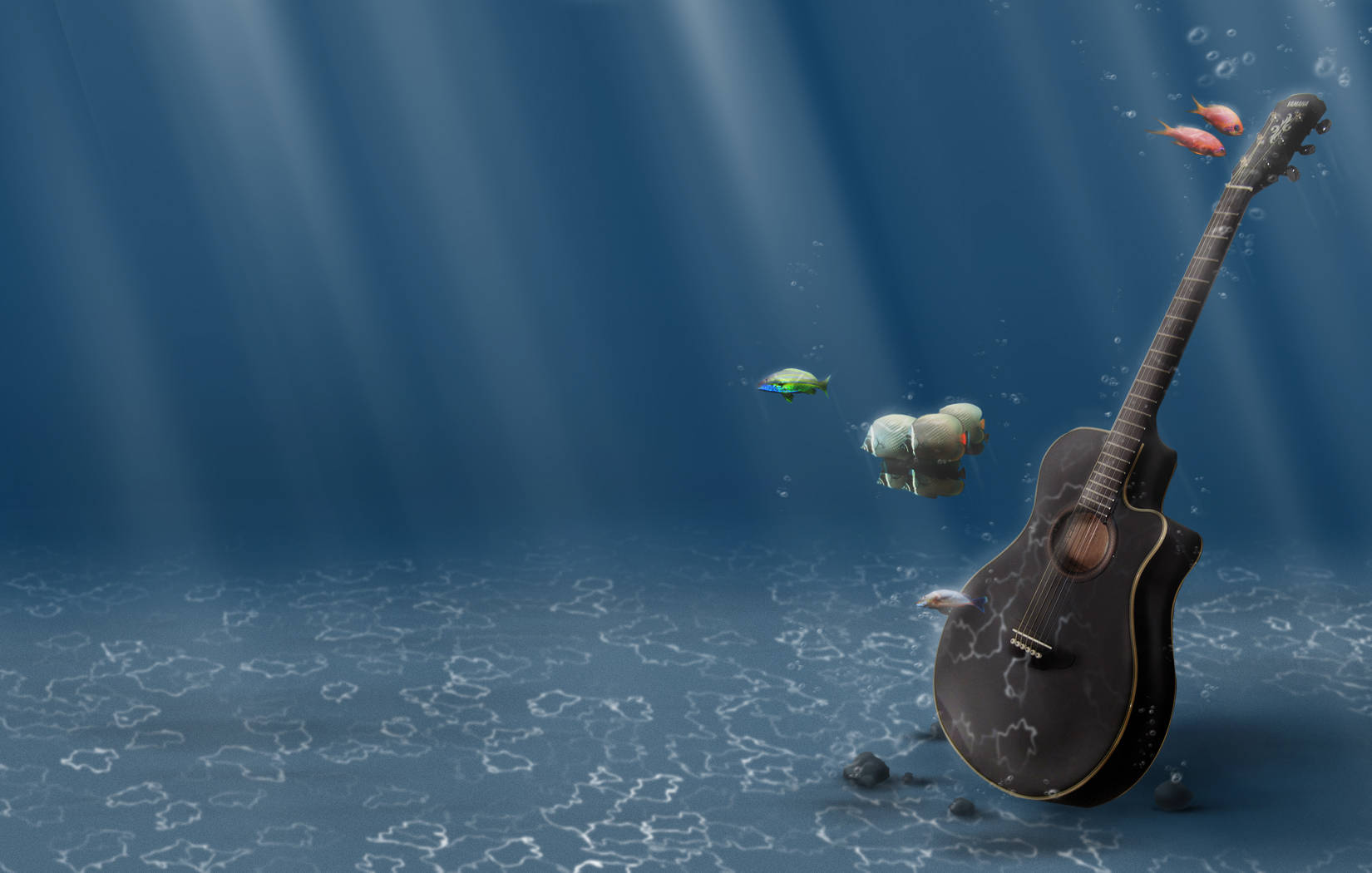 HD Fishes And Guitar Underwater Wallpaper