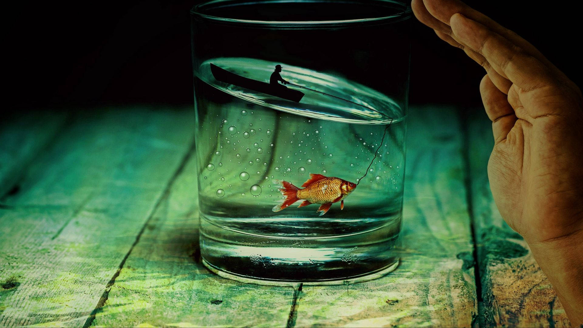 Hd Fish And Man In A Glass Wallpaper