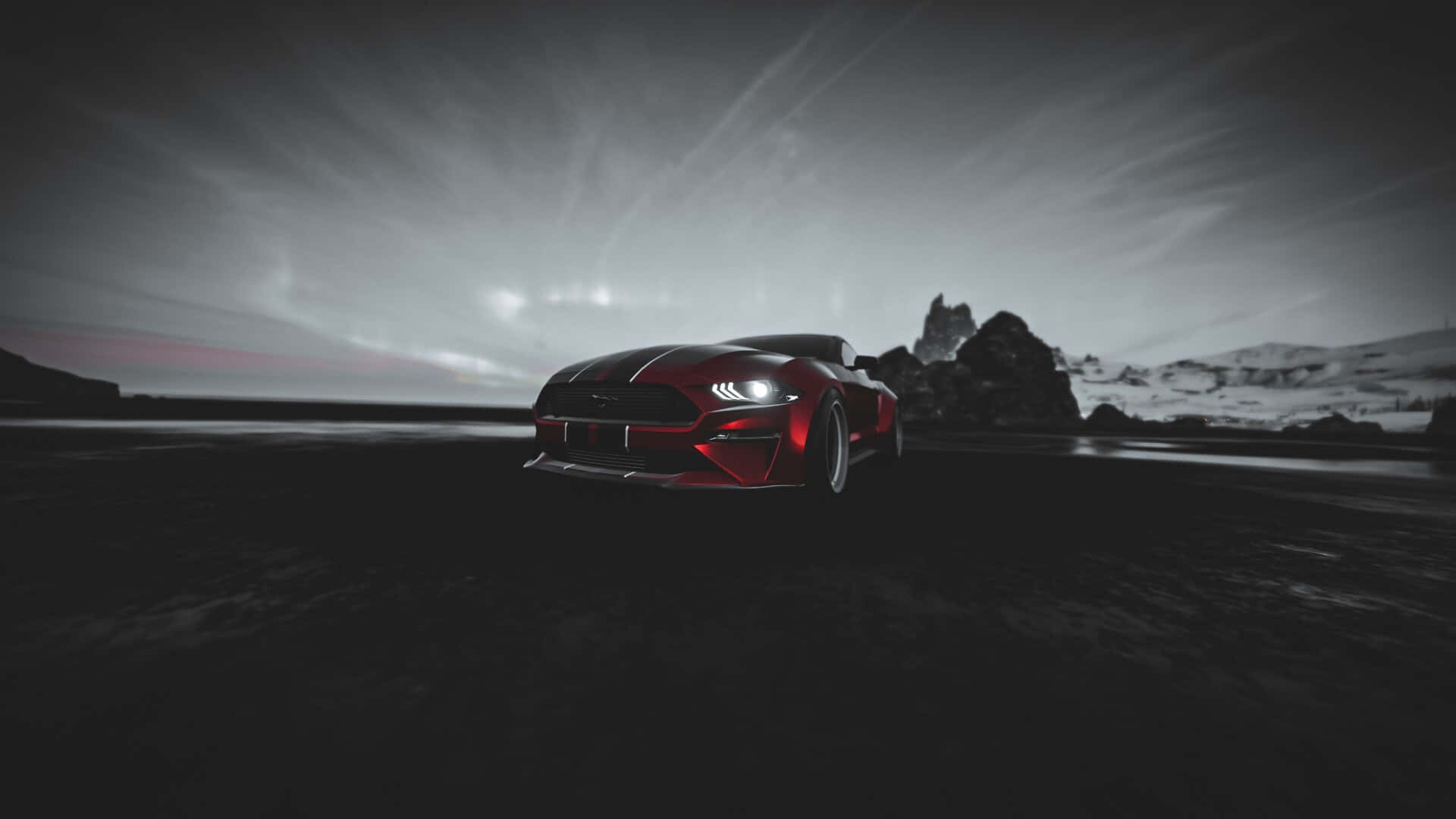 A Red And Black Car In The Desert
