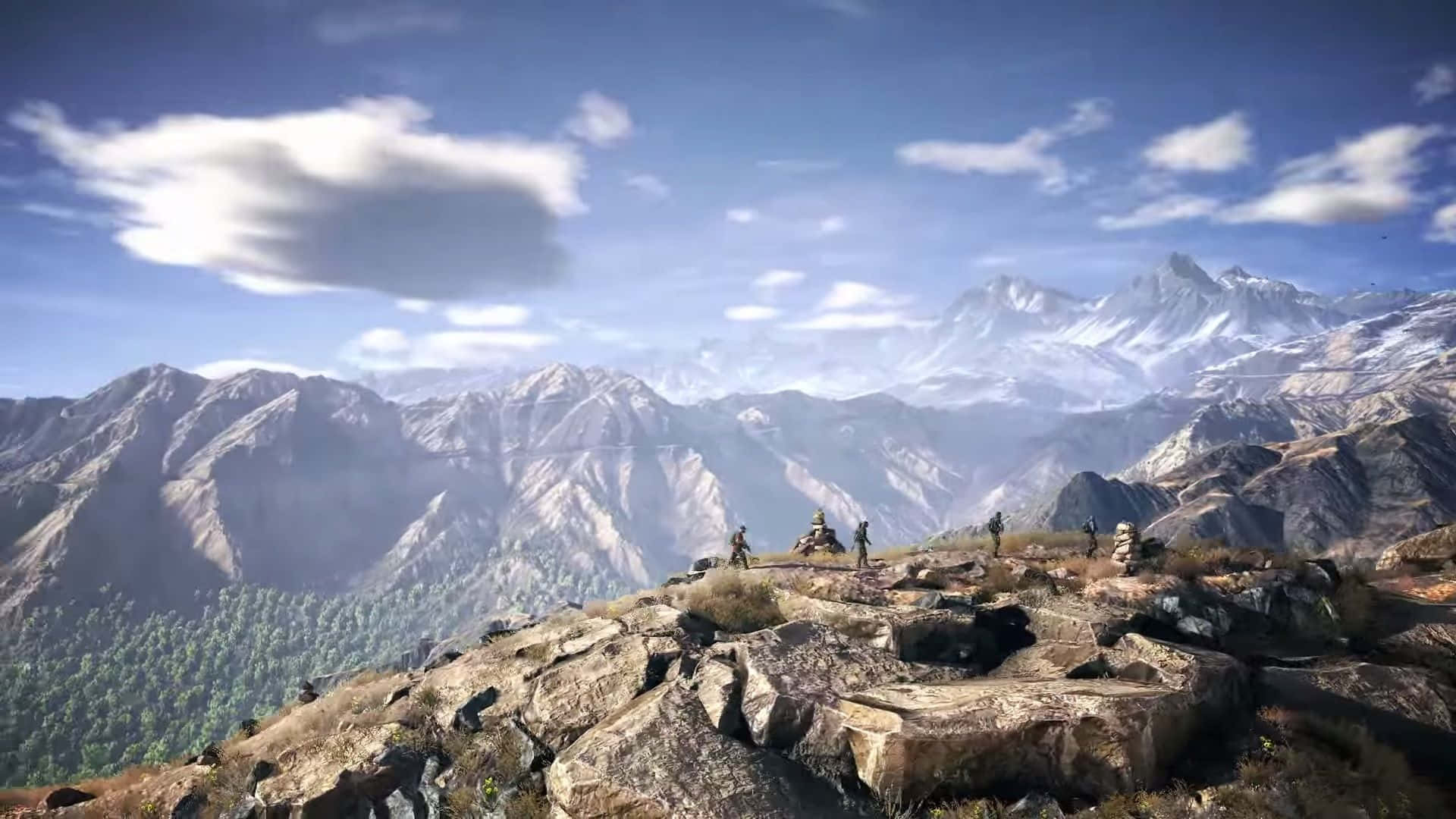 Högupplöstbakgrundsbild Med Ghost Recon Wildlands – Människor Som Reser På En Bergstopp.