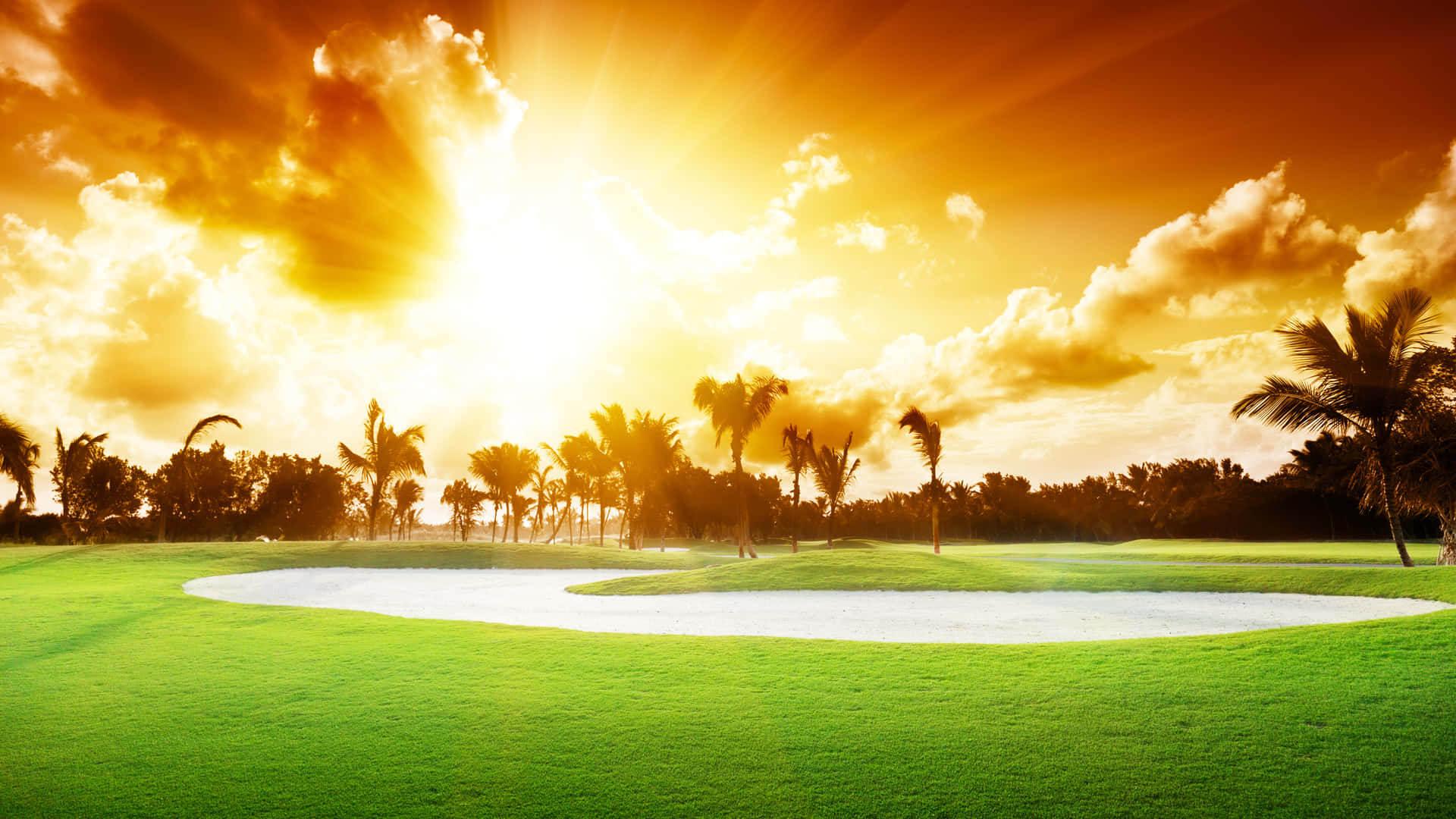 Sunburst On Hd Golf Course Background