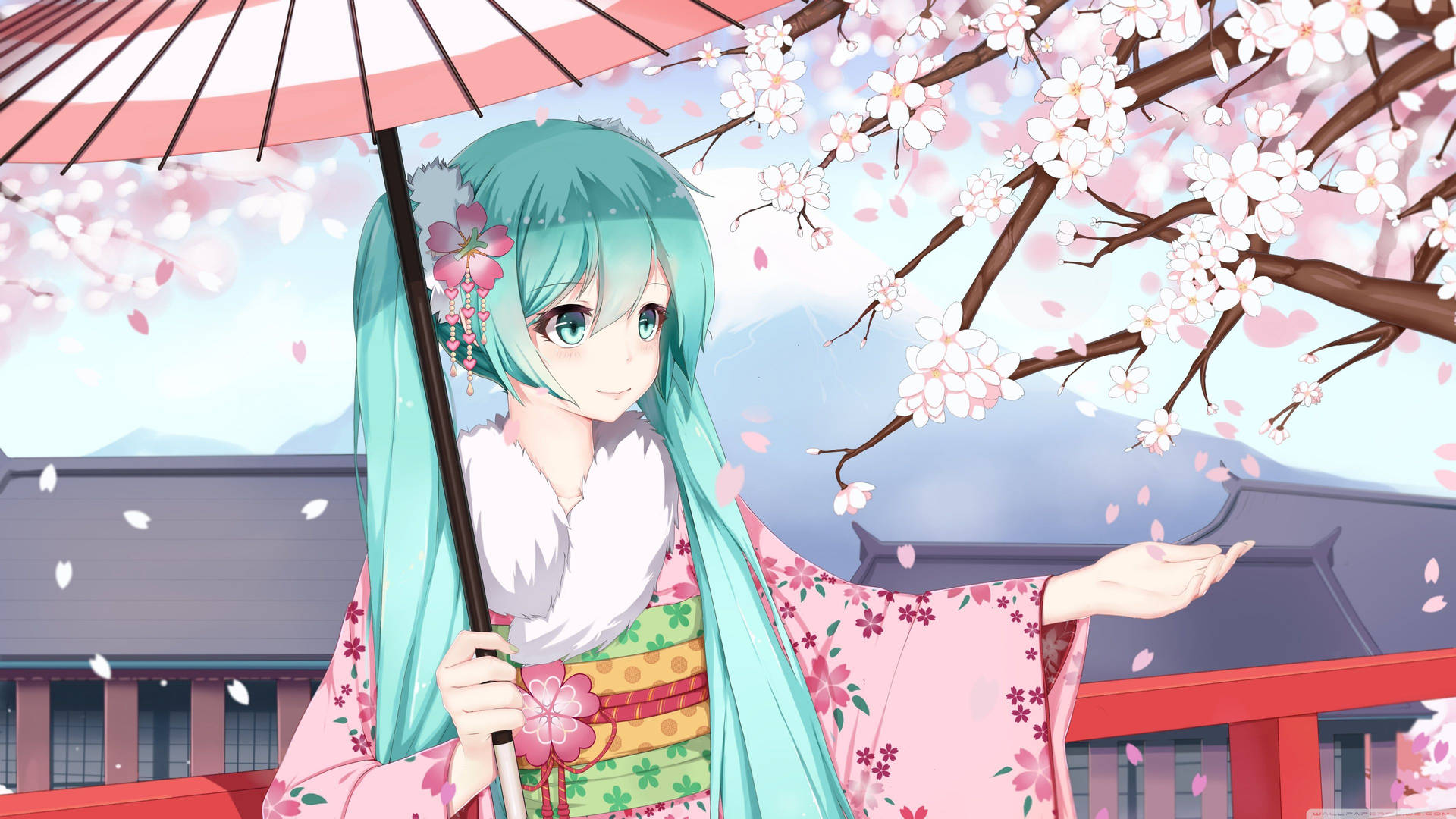 Hatsune Miku with a Cherry Blossom Tree Wallpaper
