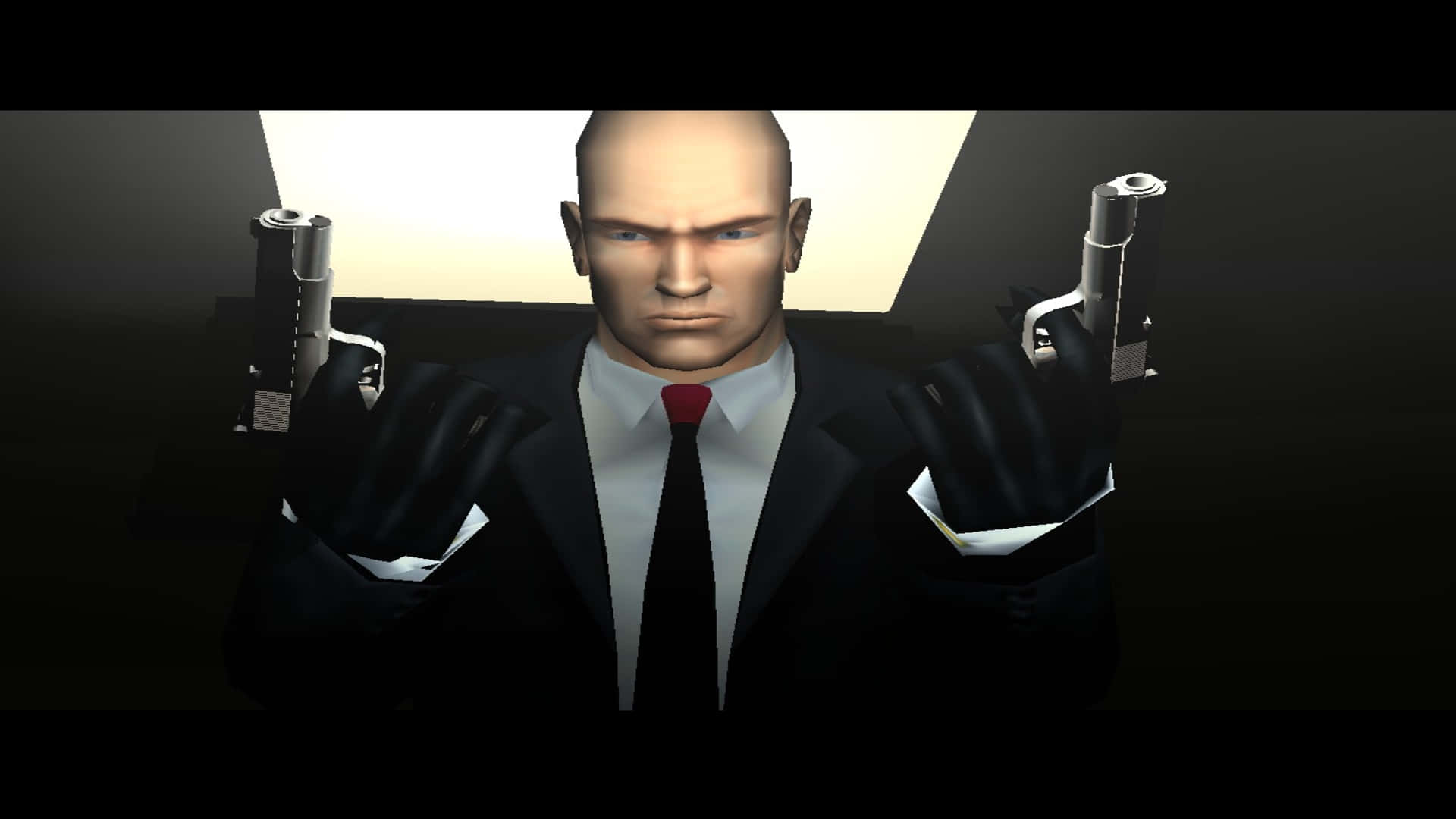 A Man In A Suit Holding Two Guns