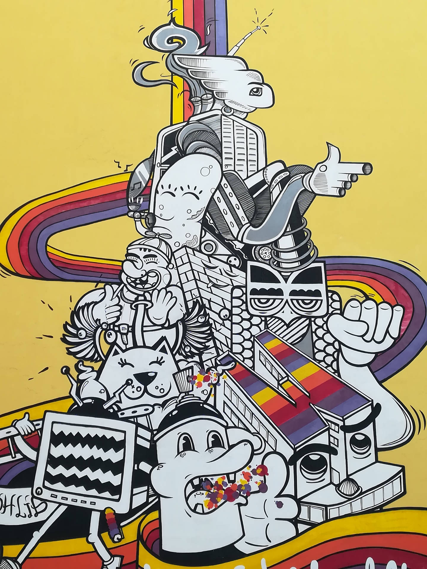 Hd Kunst Tegneserie Doodles Mod Gul Wallpaper