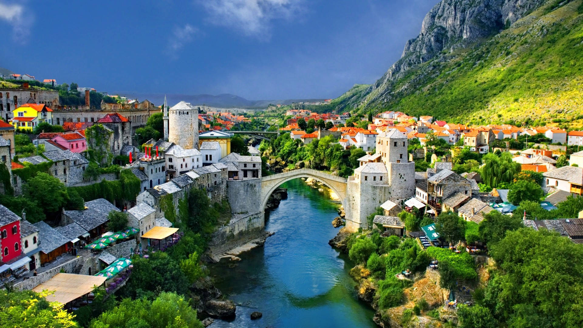 Paisagemem Alta Definição Da Ponte Antiga De Mostar. Papel de Parede