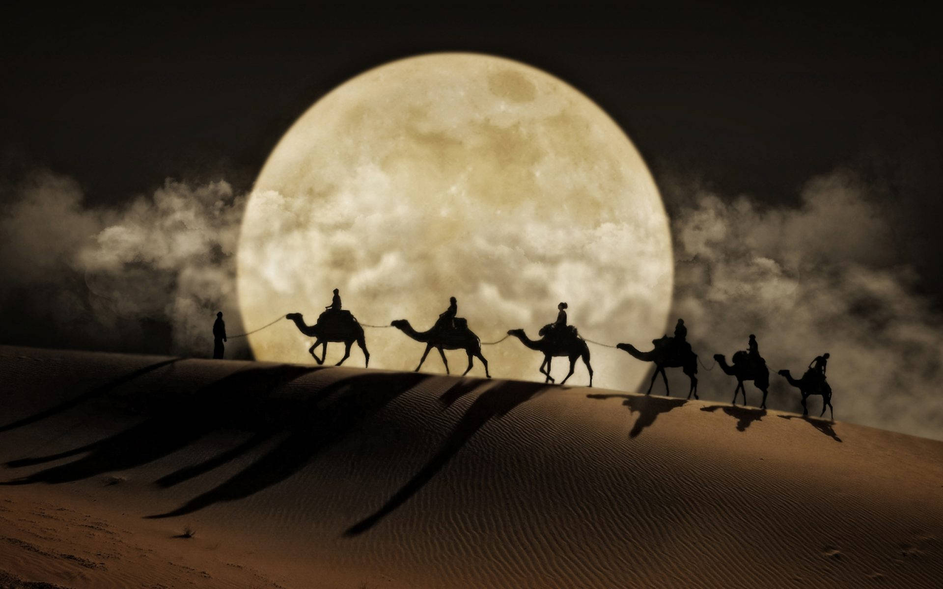 Fondosde Pantalla Hd: Luna Detrás De Jinetes En El Desierto. Fondo de pantalla