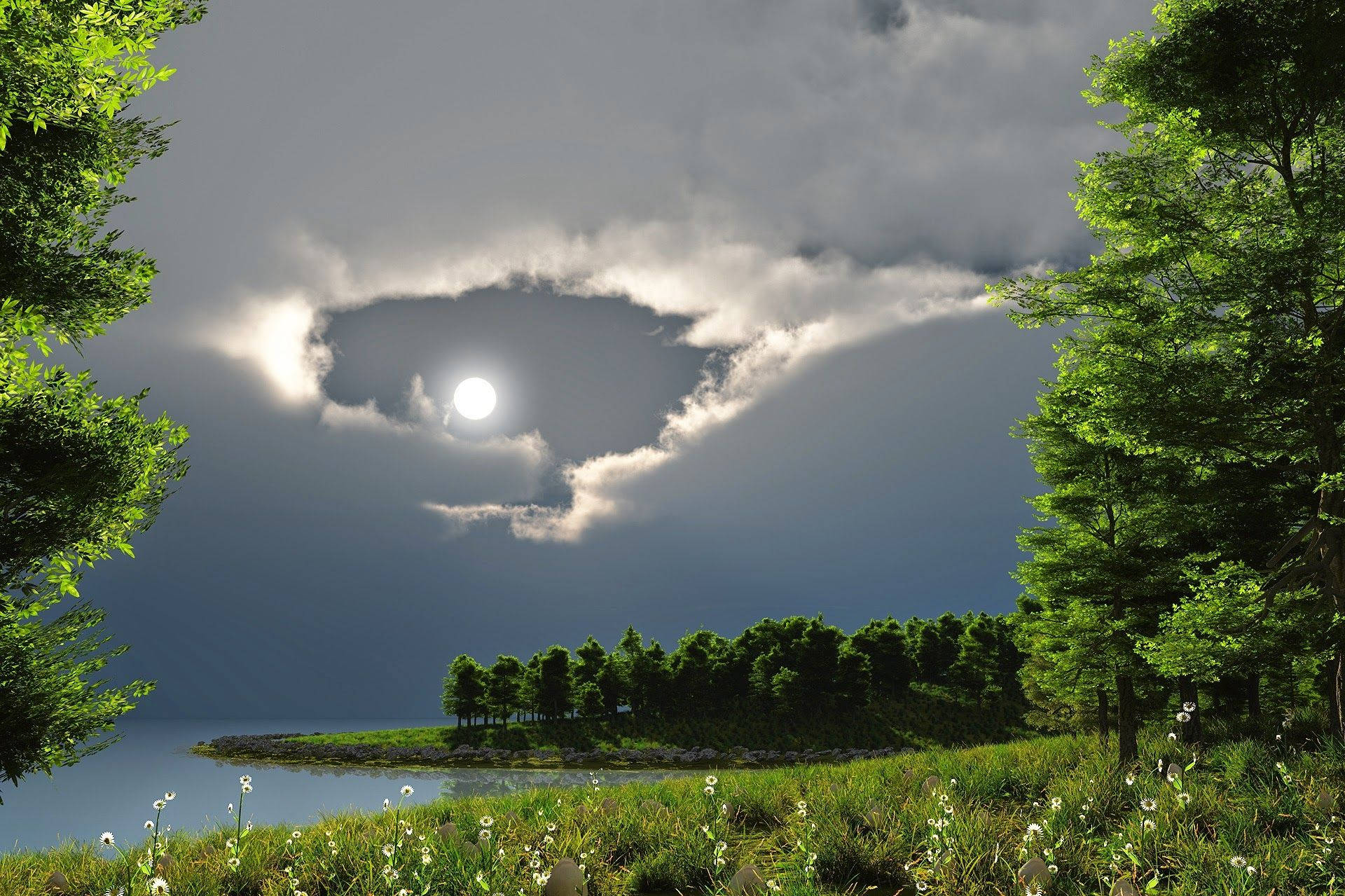 Hd Moon Peeking In Between Clouds Wallpaper