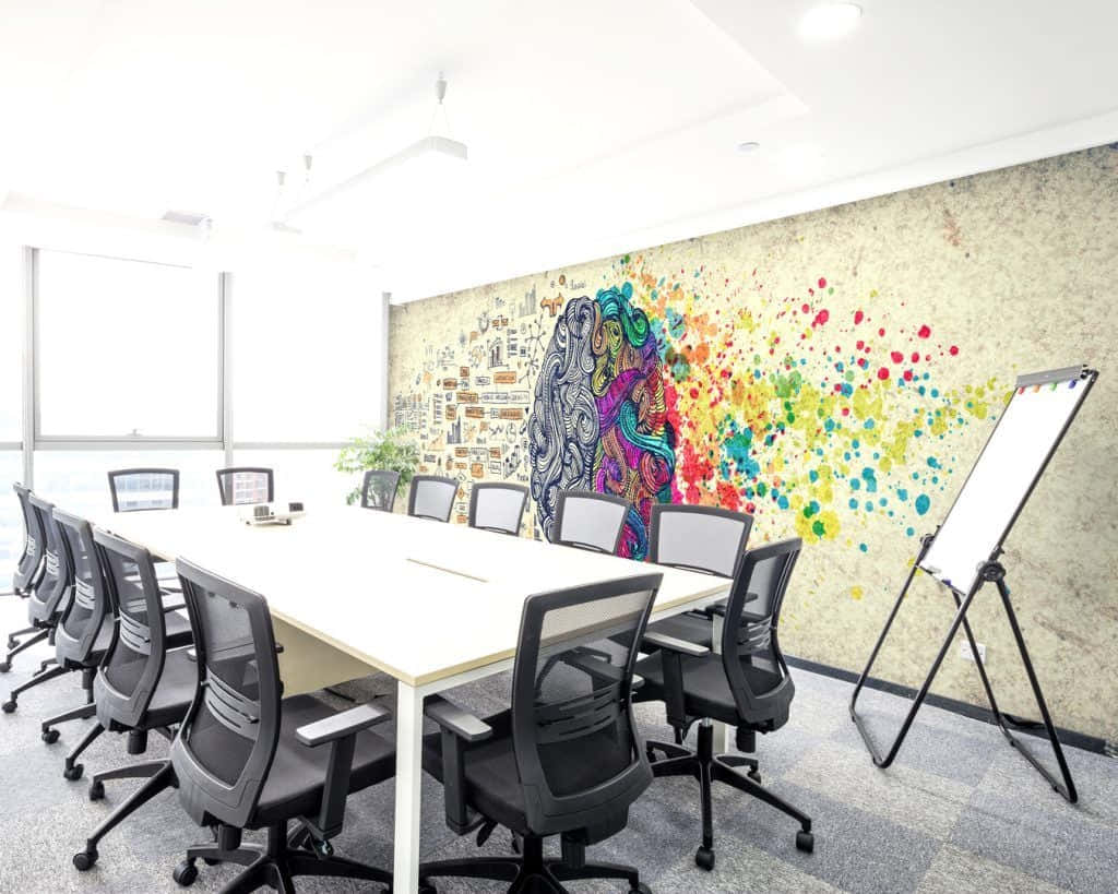 HD Office Background With Colorful Mural Painting