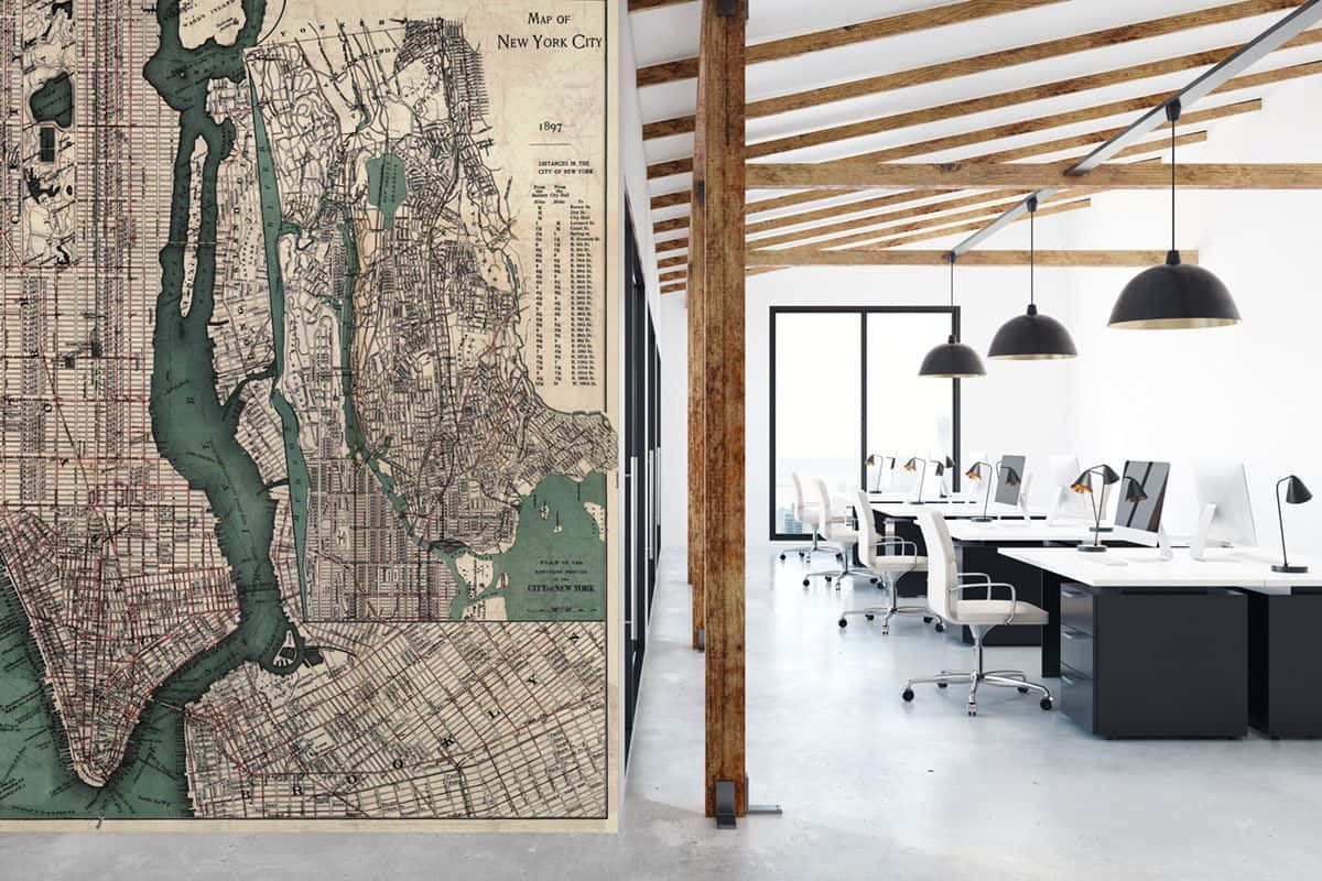 HD Office Background Designed With A Map