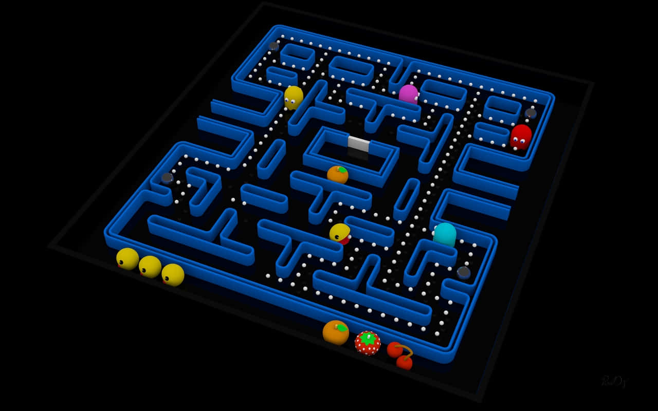 A Blue Pac-man Game With A Blue Background Wallpaper