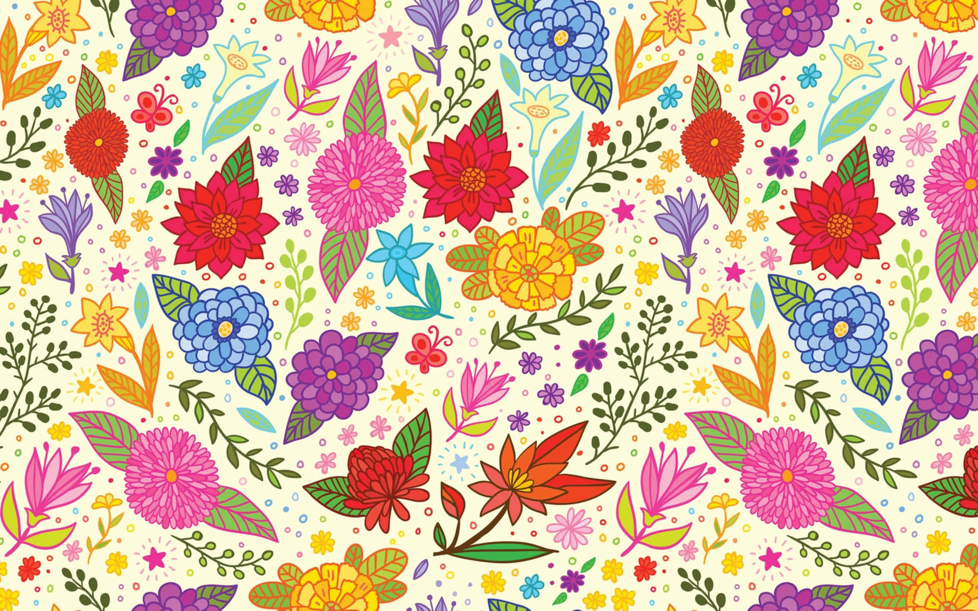 Hd Pattern Flowers And Stars Wallpaper