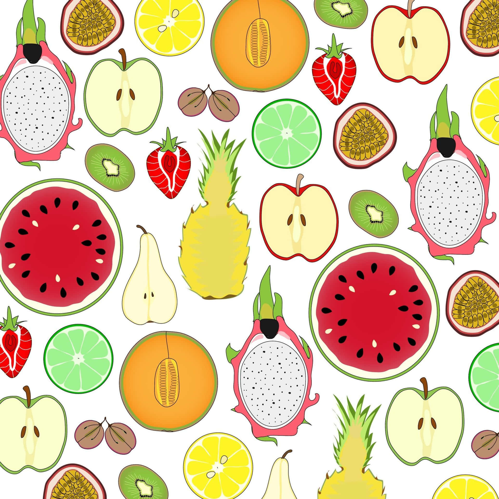 Patrónhd De Frutas Tropicales Cortadas Por La Mitad. Fondo de pantalla