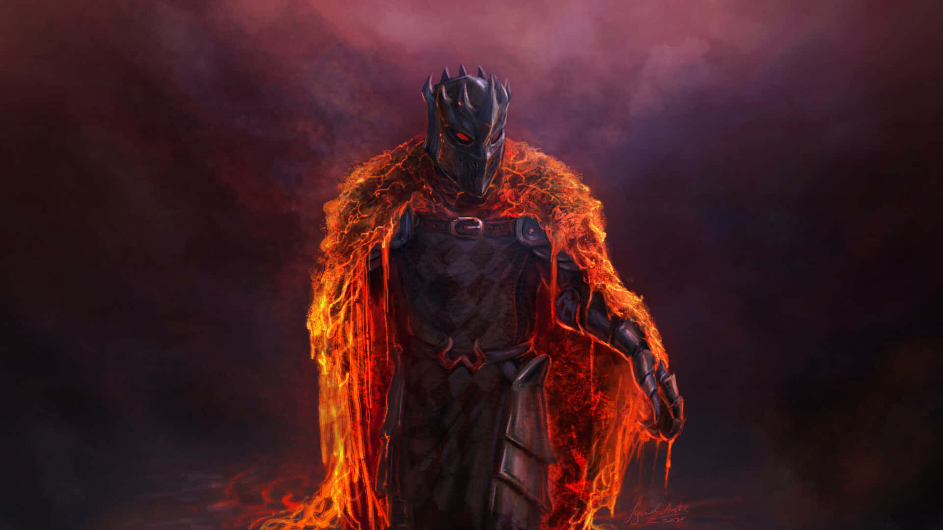 A Man In A Robe With Flames On His Back
