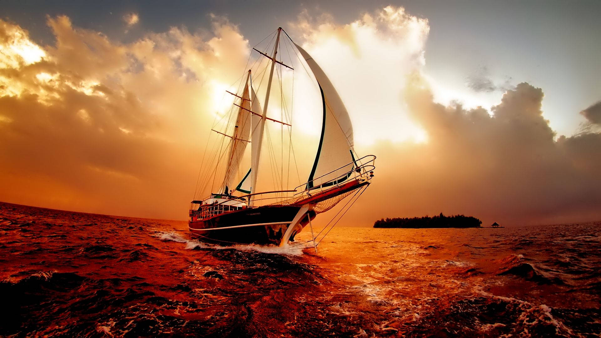 Hd Ship In The Sea Sunset