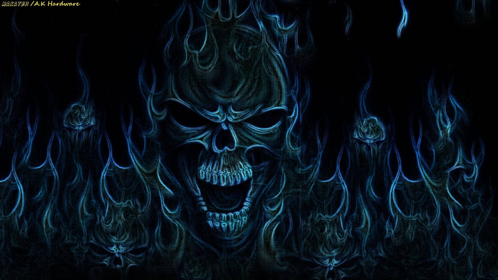 Hd Skull In Blue Flames Wallpaper