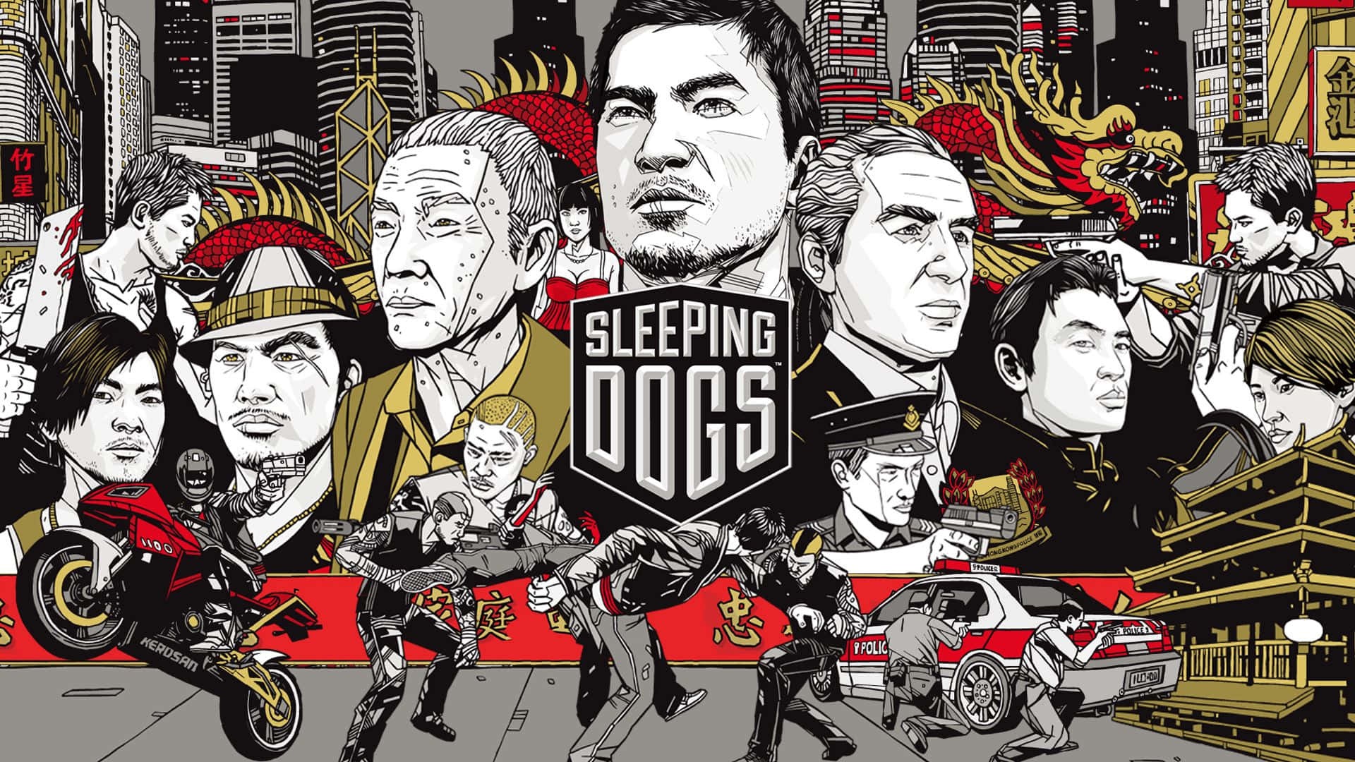 Hd Sleeping Dogs Cartoon Art Background